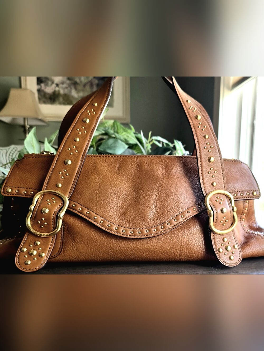 Michael Kors Y2K Vintage Tan Leather Studded Satchel Bag Rare - Picture 5 of 16